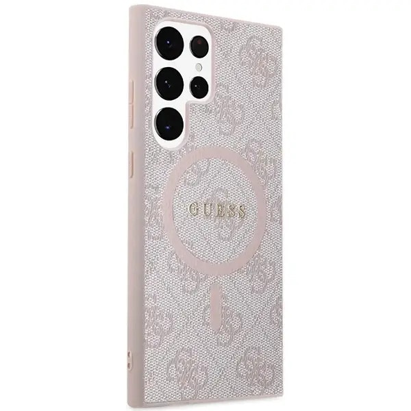 Carcasa Guess 4G Collection Leather Metal Logo cu MagSafe compatibil cu Samsung Galaxy S24 Ultra, Roz