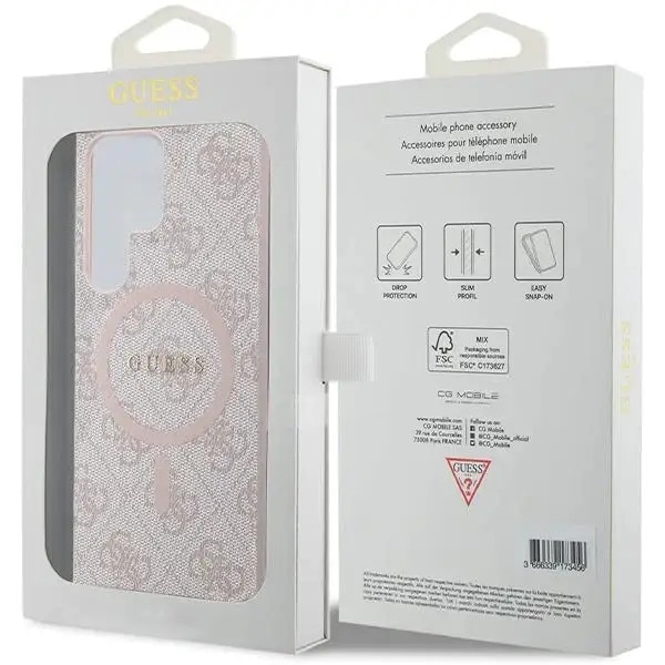 Carcasa Guess 4G Collection Leather Metal Logo cu MagSafe compatibil cu Samsung Galaxy S24 Ultra, Roz