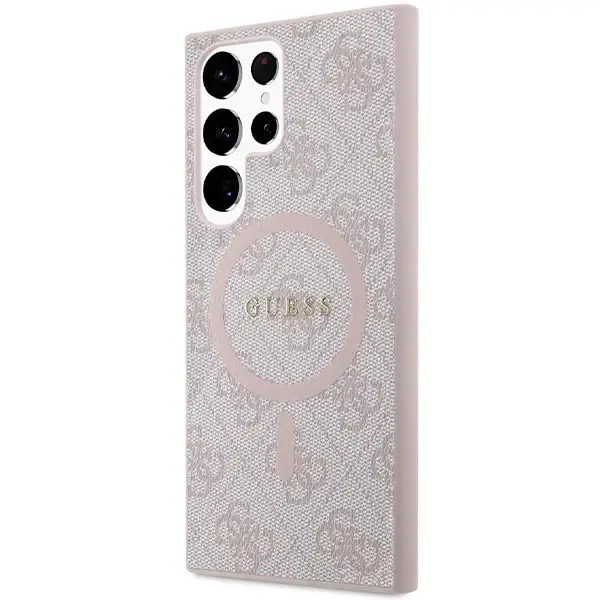 Carcasa Guess 4G Collection Leather Metal Logo cu MagSafe compatibil cu Samsung Galaxy S24 Ultra, Roz