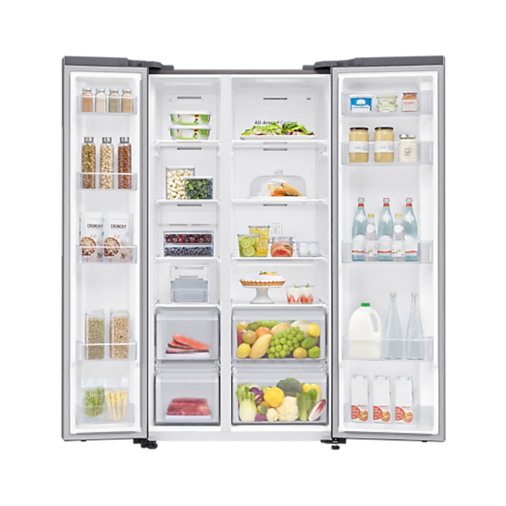 Side by side Samsung RS62DG5003S9EO, 655 l, No frost, All around Cooling, Smart Things WiFi, Clasa E, H 178 cm, Argintiu