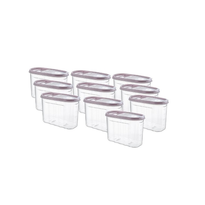 Set 10 buc Cutie pentru alimente, din plastic, cu capac, 1.25 l, SULTAN HOME