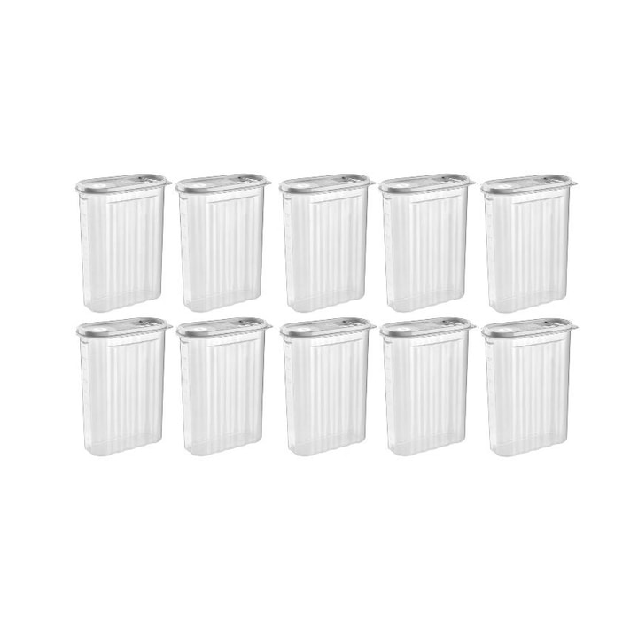 Set 10 Cutii pentru alimente din plastic cu capac colorat 2.5 ltr, SULTAN Transparent
