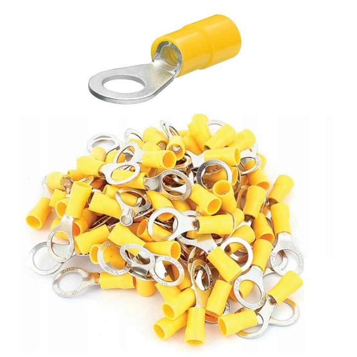 100 db szigetelt gyűrűs kábelsaru készlet, Trytyt, 4-6 mm2, sárga, 27,7 mm