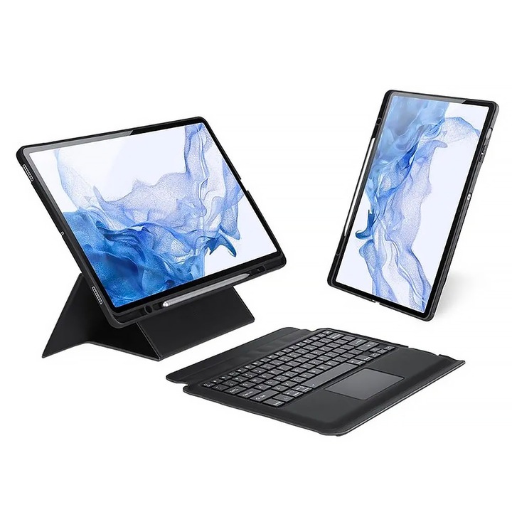 Husa cu Tastatura Wireless pentru tableta compatibila cu Samsung Galaxy Tab S9, Stand Ajustabil, Pencil Holder, PU Material, TPU, Eleganta si Functionalitate, Negru