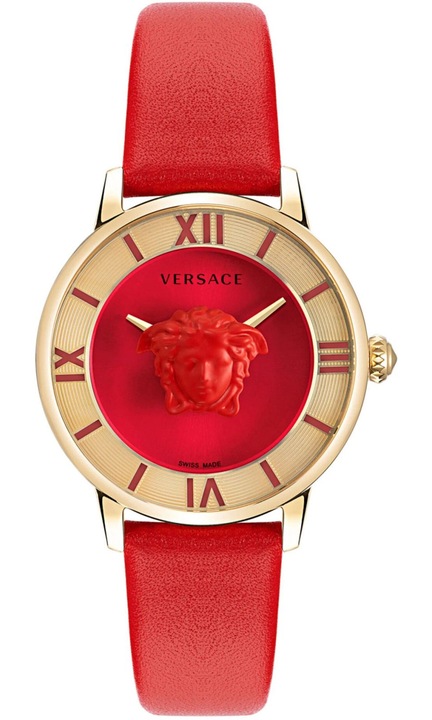 Ceas dama, Versace, Inox/Piele, Rosu/Auriu