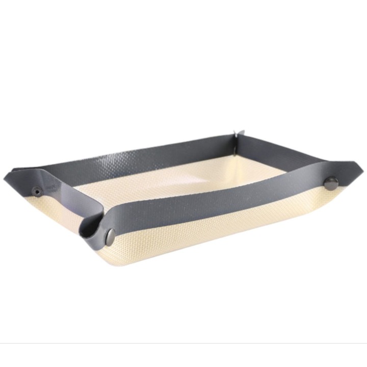 Covoras pentru Cofetarie si Bucatarie, 42x29, 5 cm, 2 in 1, rezistent termic, versatil, silicon, Bej cu margini Gri