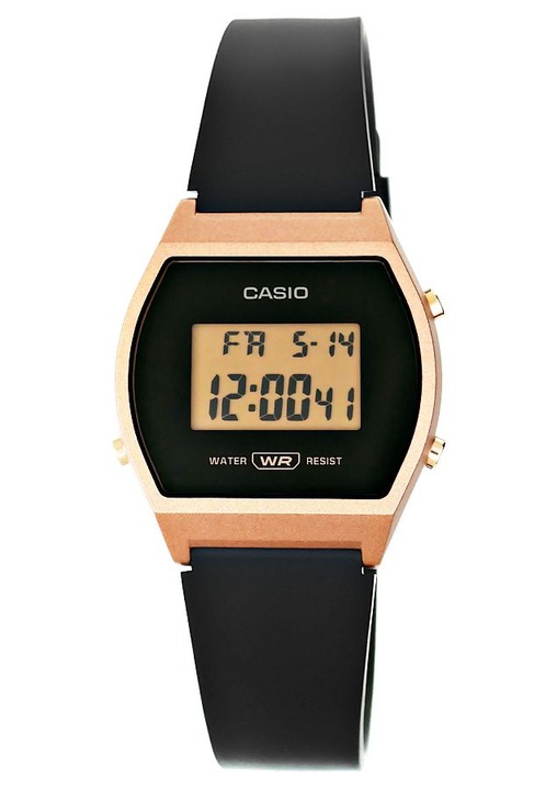 Часовник, Casio, Дамски, пластмаса/акрил, кварц, розово злато/черен