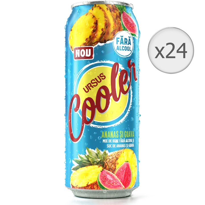 Bere blonda fara alcool cu ananas Cooler, doza, 24 x 0.5l