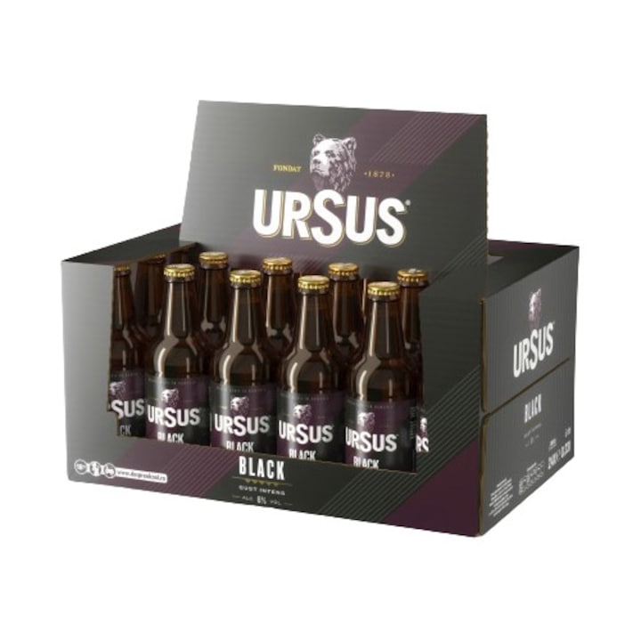 Bere neagra Ursus, sticla, 24 x 0.33l