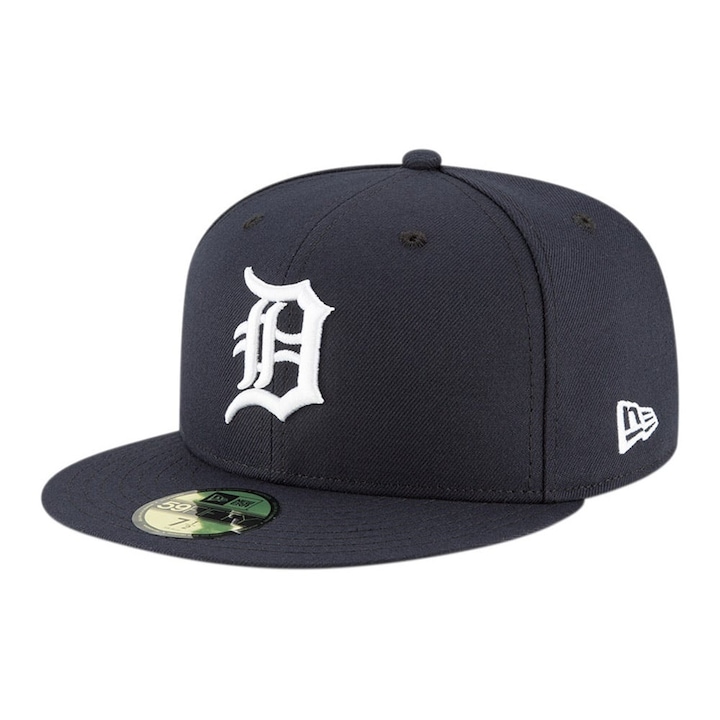 Sapca New Era ajustabila cu cozoroc plat si logo Detroit Tigers, Albastru, 58 CM