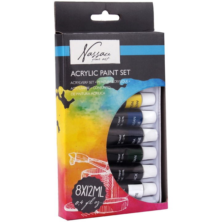 Tempera acrilica, Nassau Fine Art, 12 ml/tup, 8 culori