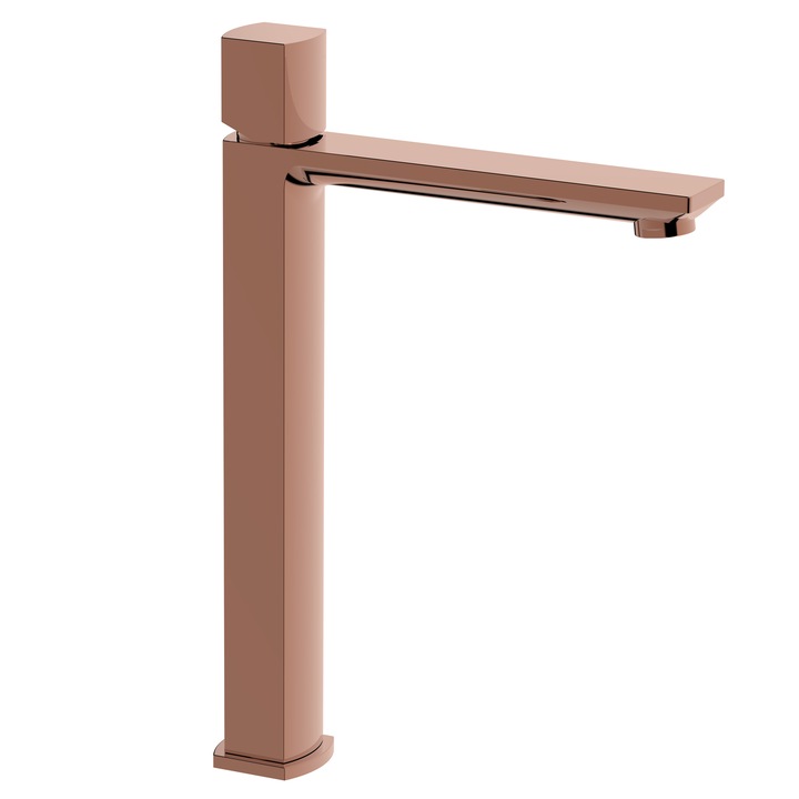 Baterie lavoar inalta pentru blat Aquasanit Coral, cartus ceramic, racorduri 40cm de 3/8, cupru lucios