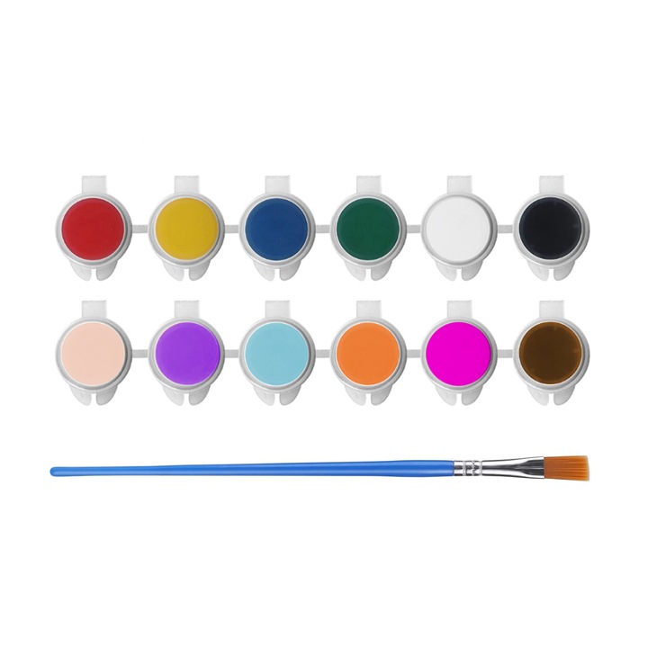 Acuarele 12 Culori, Artmaker®, 12 x 3 ml, Cu Pensula, Pentru Copii, Adulti Sau Artisti, Multicolor