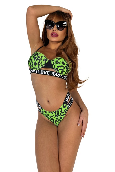 Дамски бански от 2 части, WildFashion, Полиамид, 3877, Зелен/Животински принт