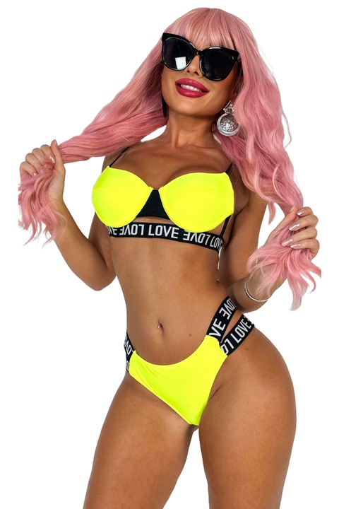 Дамски бански от 2 части, WildFashion, Полиамид, 3877, Жълт