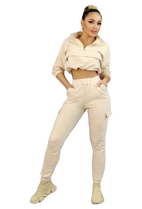 Trening dama, WildFashion, Bumbac/Poliester, Crem, Crem