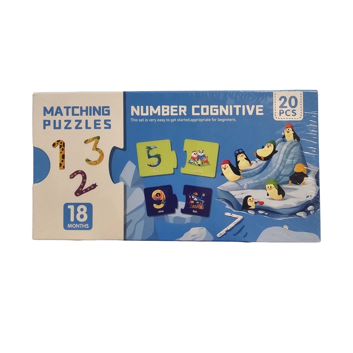 Puzzle de asociere pentru dezvoltare cognitiva. Matching Puzzles Animals & Numbers / Animale & Numere, 18 luni+