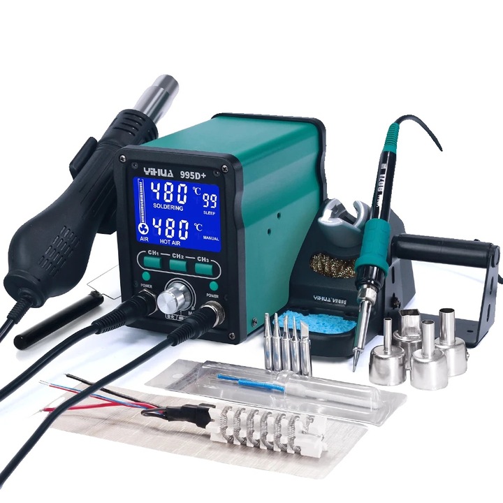 Statie de lipit cu aer cald/ciocan lipit, Set extractoare, 4 duze,750W, Multicolor