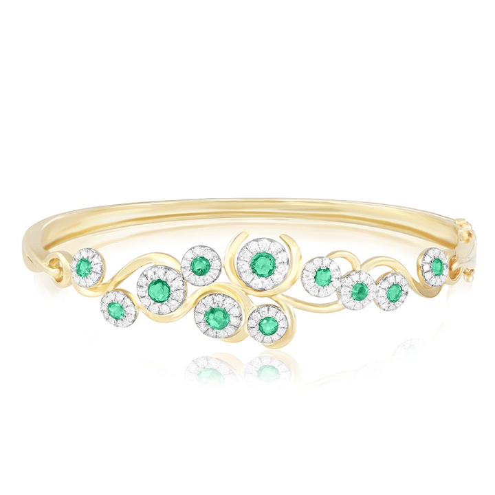 Bratara Fixa Aur 18k Diamante, Smaralde DERUVO, B31415-EMDY18, Lungime 18