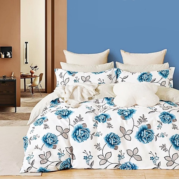 Lenjerie de pat Percale, 100% bumbac, 4 piese, pentru pat dublu, 240x260cm, multicolor, Pucioasa, PRC103