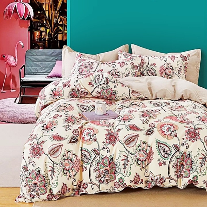 Lenjerie de pat Bumbac, Percale, 4 piese, pentru pat dublu, multicolor, Ralex Pucioasa, 240x260cm, LDP-BBC-PRL-100105