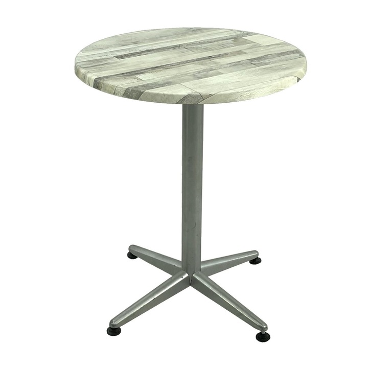 Masa bistro rotunda D60xh74cm Raki White Block, blat werzalit si picior metalic gri