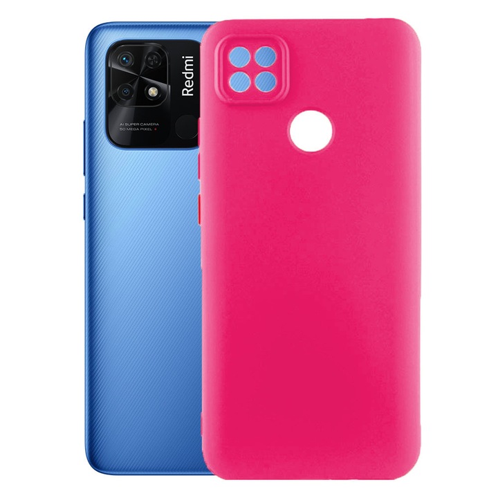 Защитен капак, кадифена вътрешност, съвместим с Xiaomi Redmi 10C, FONIX BloomShield, силикон, повдигнати ръбове, тънък, неоново розов