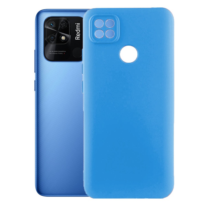 Защитен капак, кадифена вътрешност, съвместим с Xiaomi Redmi 10C, FONIX BloomShield, силикон, повдигнати ръбове, тънък, светло син