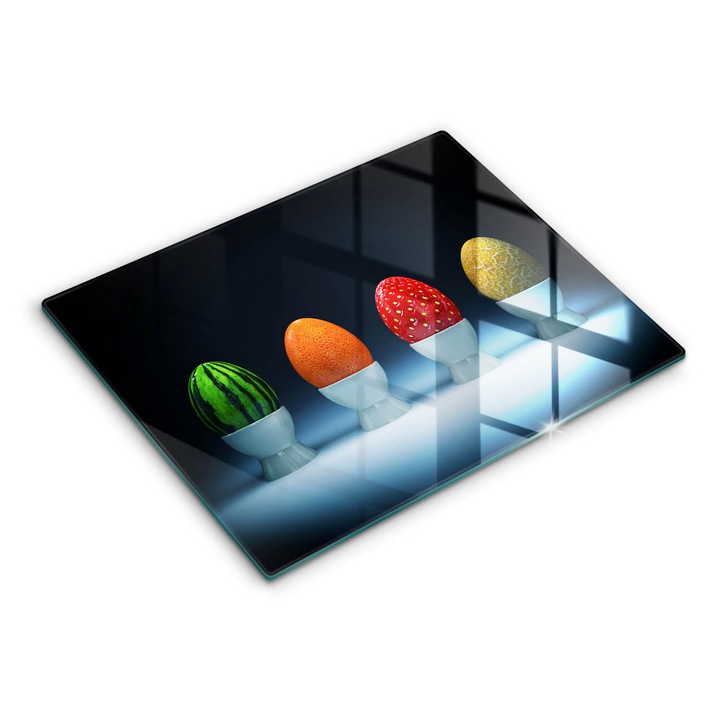 Dekoratív üveg, Wallfluent, Absztrakt gyümölcs tojás, Fekete, 52x40 cm