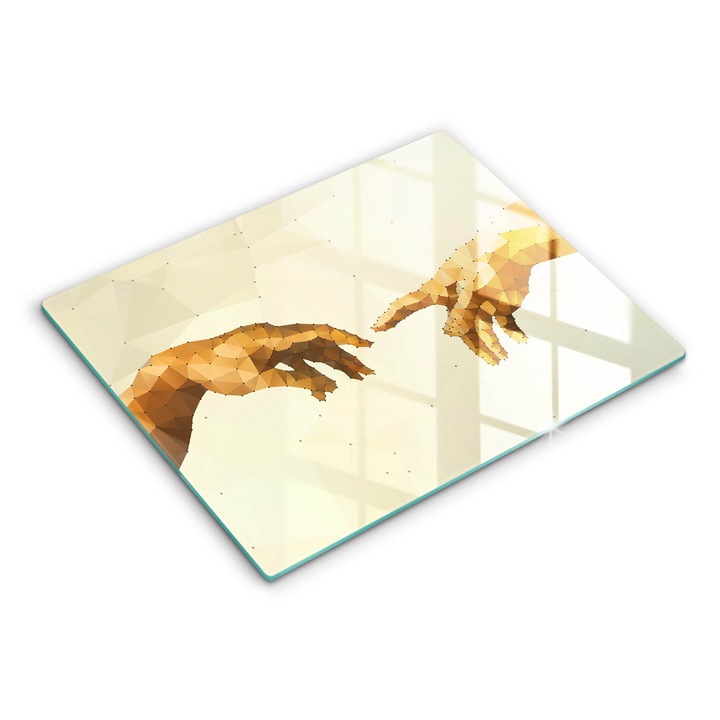 Dekoratív üveg, Wallfluent, Ádám kezeinek teremtése, Bézs, 52x40 cm