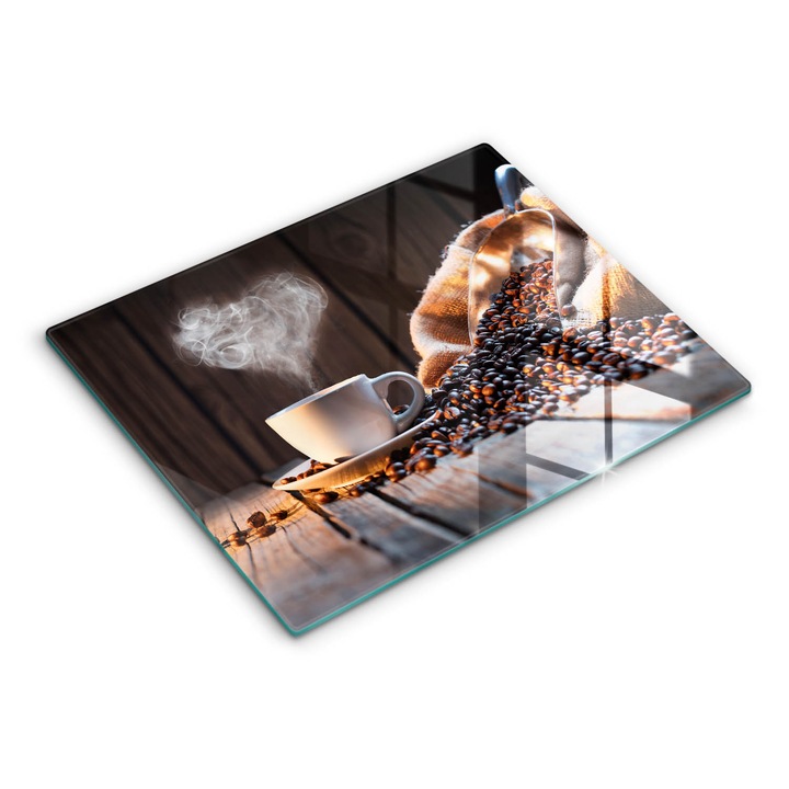 Dekoratív üveg, Wallfluent, Kávéscsésze és szív, Barna, 52x40 cm