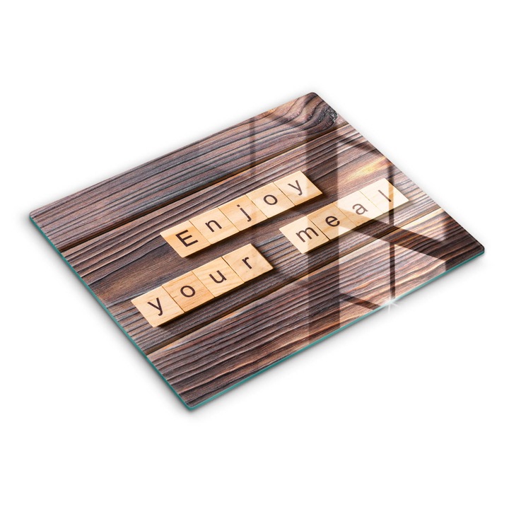 Dekoratív üveg, Wallfluent, Felirat mondat Élvezze az étkezést, Barna, 52x40 cm