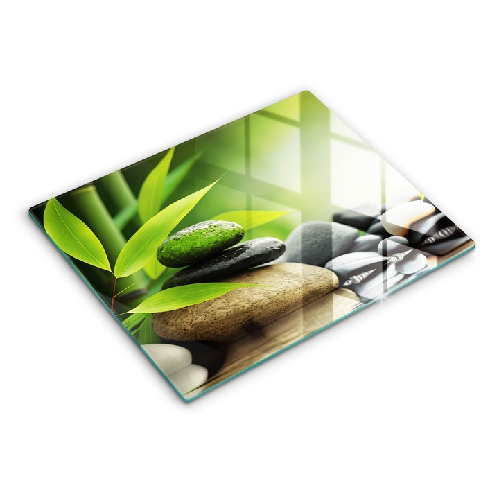 Dekoratív üveg, Wallfluent, Zen bambusz kövek, Zöld, 52x40 cm