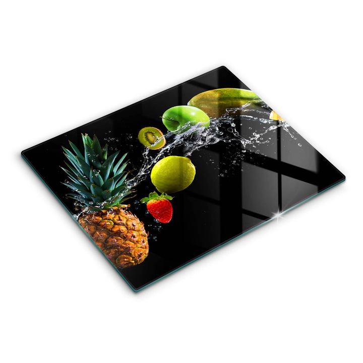 Placa sticla securizata, Wallfluent, protectie perete/plita/blat bucatarie, 40x52 cm, Fructe in apa, Multicolor, 010010530080000077342