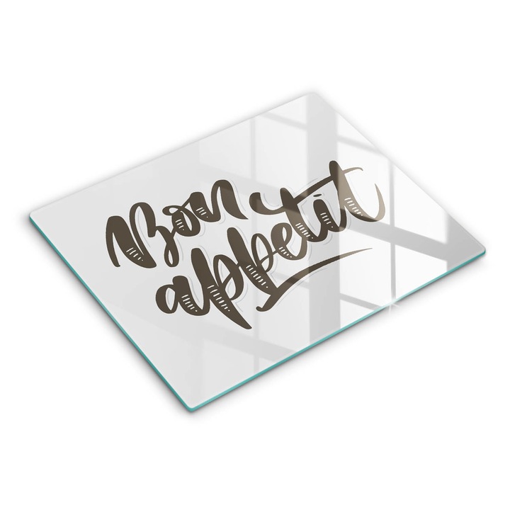 Dekoratív üveg, Wallfluent, Bon Appetit Felirat mondat, Szürke, 52x40 cm