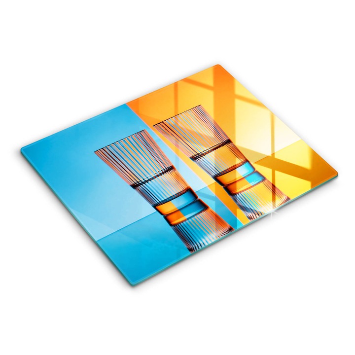 Placa sticla securizata, Wallfluent, protectie perete/plita/blat bucatarie, 40x52 cm, Doua pahare de apa, Multicolor, 010010530080000275062