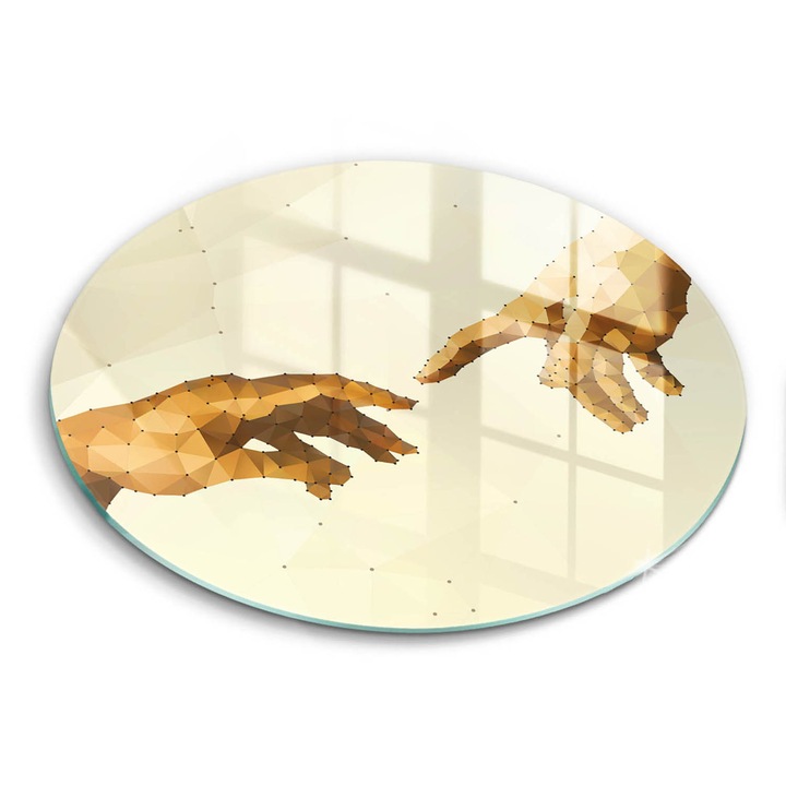 Tocatoare de bucatarie, Wallfluent, din sticla, Ø30 cm, Crearea mainilor lui Adam, Bej, 010010520070000074903