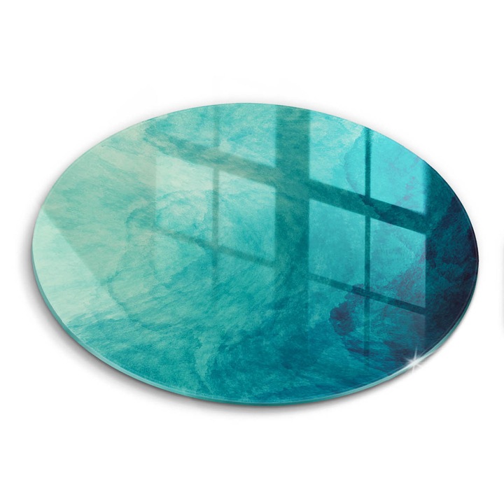 Tocatoare de bucatarie, Wallfluent, din sticla, Ø30 cm, Fundal abstract, Turcoaz, 010010520070000088613