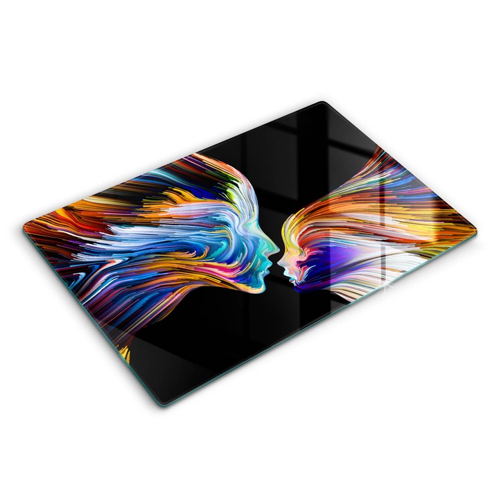 Tocatoare de bucatarie, Wallfluent, din sticla, 80x52 cm, Abstractia sarut, Multicolor, 010010520060000075078