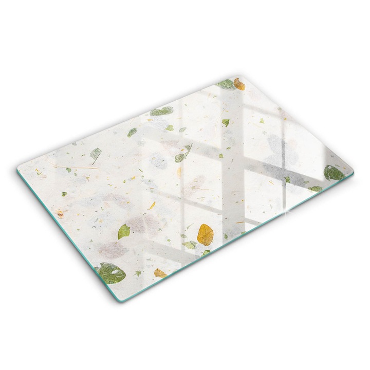Tocatoare de bucatarie, Wallfluent, din sticla, 80x52 cm, Frunze cazatoare, Alb, 010010520060000275100