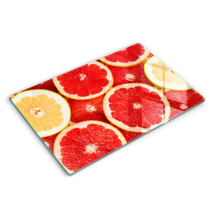 Tocatoare de bucatarie, Wallfluent, din sticla, 80x52 cm, Felii de grapefruit, Rosu, 010010520060000275047