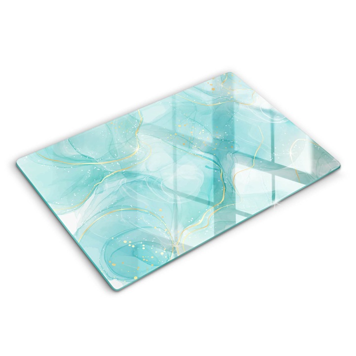 Tocatoare de bucatarie, Wallfluent, din sticla, 80x52 cm, Abstractie albastru-aur, Albastru, 010010520060000088370