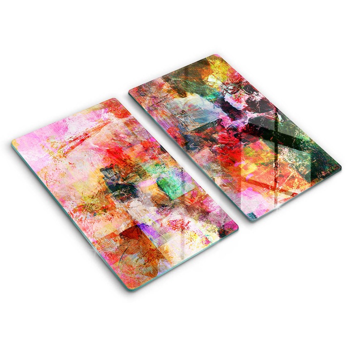 Tocatoare de bucatarie, Wallfluent, din sticla, 2x30x52 cm, Abstractia vopselei, Multicolor, 010010520010000074722