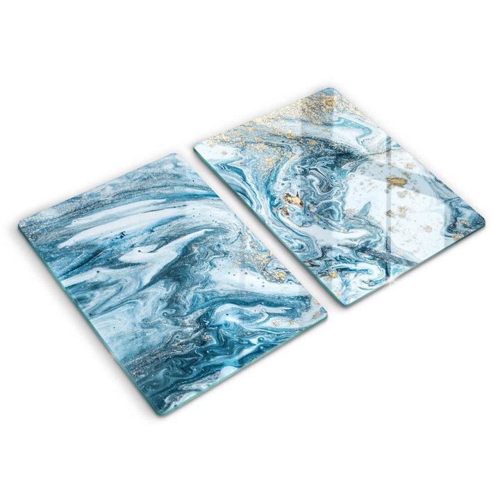 Üveg vágódeszka, Wallfluent, Struktúra arany, 2x40x52 cm, Kék