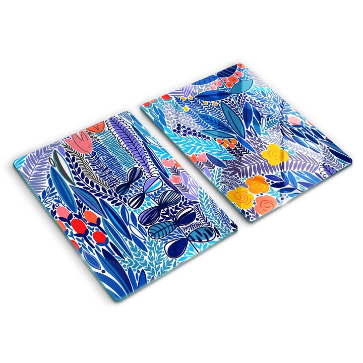 Üveg vágódeszka, Wallfluent, Festett rét, 2x40x52 cm, Kék