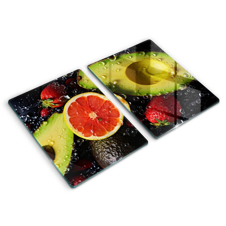 Üveg vágódeszka, Wallfluent, Gyümölcsök és zöldségek, 2x40x52 cm, Sokszínű