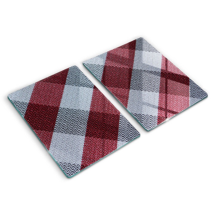 Üveg vágódeszka, Wallfluent, Piros fehér rács, 2x40x52 cm, Fehér