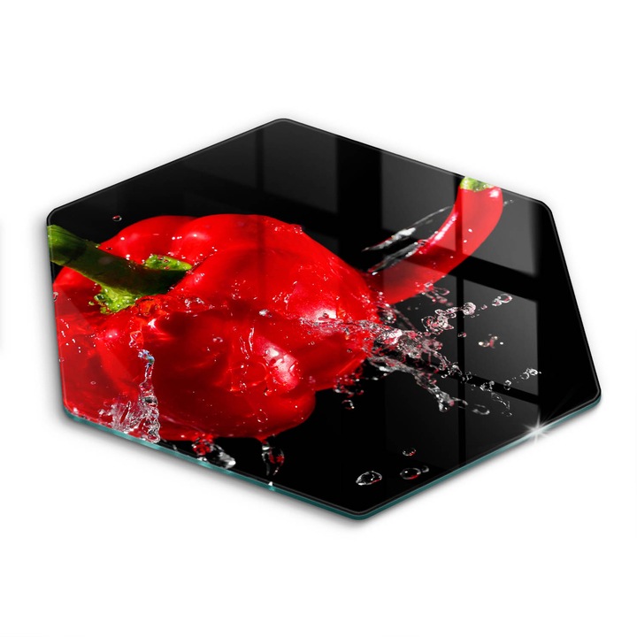 Üveg vágódeszka, Wallfluent, Piros paprika vízben, h40 cm, Zöld