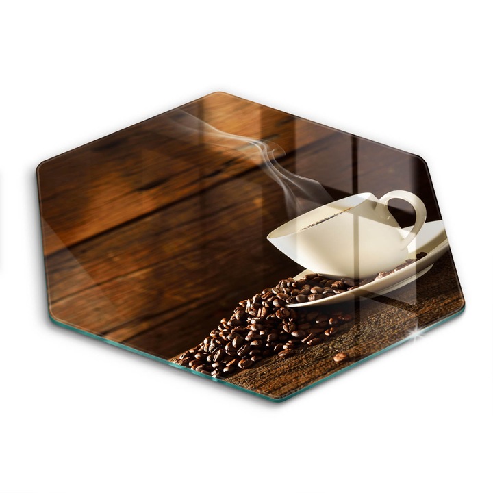 Üveg vágódeszka, Wallfluent, Kávéscsésze fa, h40 cm, Barna
