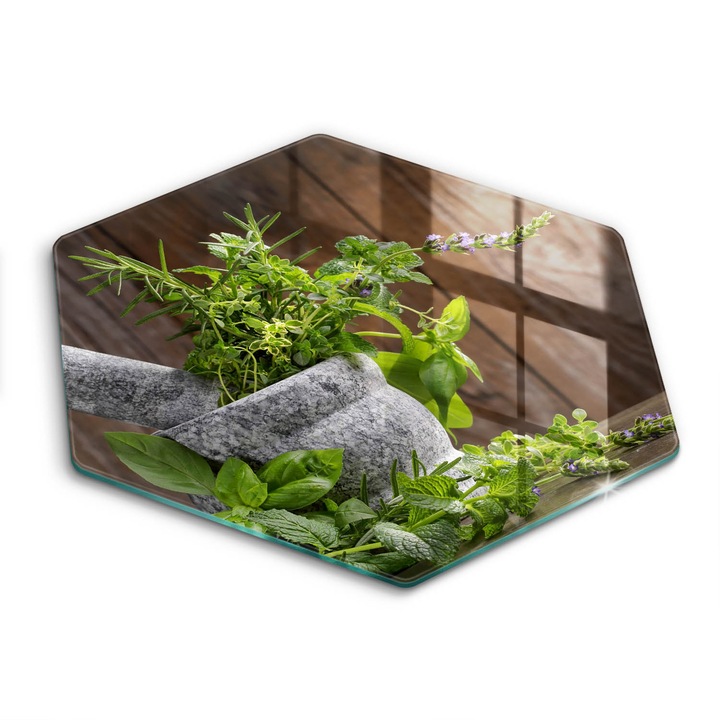 Üveg vágódeszka, Wallfluent, Gyógynövények és fatüzek, h40 cm, Kék